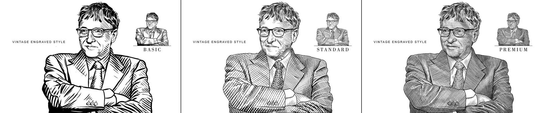 Collage of Vintage Engraving Portrait of Bill Gates by Barry Davian