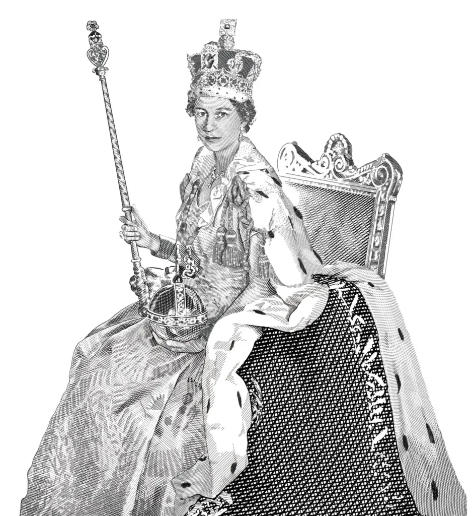 The Portrait of Queen Elisabeth in Etching Style by Barry Davian